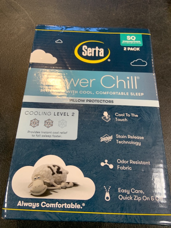 Photo 1 of Serta Power Chill Cooling Pillow Protectors, Stain Resistant and Zippered Pillow Protector, Protects Pillow from Dust and Dirt (2 Pack), Standard/Queen, White