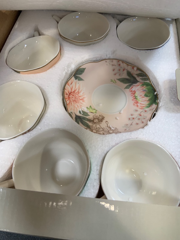 Photo 1 of BTaT- Floral Tea Cups and Saucers, 6 Pack, 8 oz