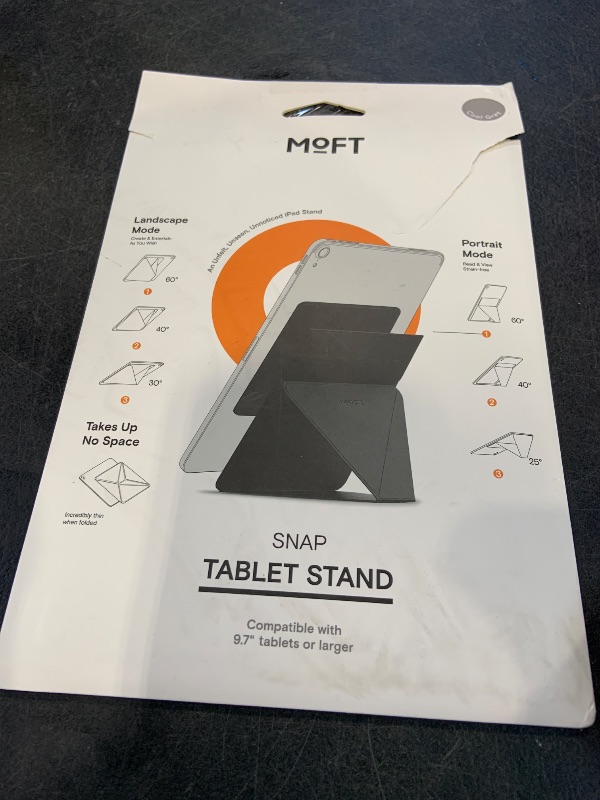 Photo 1 of MOFT Snap Tablet Stand Holder, Foldable and Adjustable in Portrait/Landscape, Ultra-Slim Design iPad Stand for Desk, Compatible with 9.7" to 12.9" Tablets, Grey