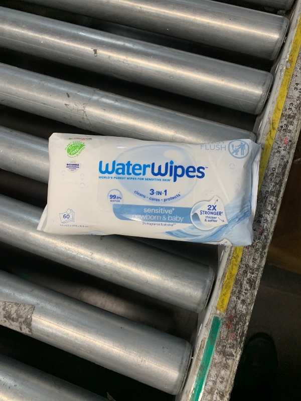 Photo 1 of ***PARTIAL SET - PRICE ADJUSTED***
60 COUNT - 1 PACK
WaterWipes Sensitive+ Newborn & Baby Wipes, 3-In-1 Cleans, Cares, Protects, 99.9% Water, Unscented & Hypoallergenic