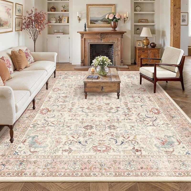 Photo 1 of ***STOCK PHOTO FOR REFERENCE ONLY***
Washable Living Room Area Rug Non-Slip Vintage Pink Large Carpet
