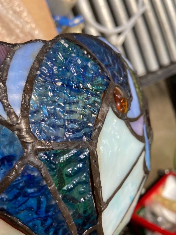 View 5 of **DAMAGED***HomeBeauty TL0037 Tiffany Style Blue Floral Lamp ** FOR PARTS ONLY **