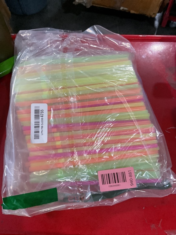 Photo 1 of [500 Pack] Neon Flexible Plastic Drinking Straws 8'' Assorted Colors