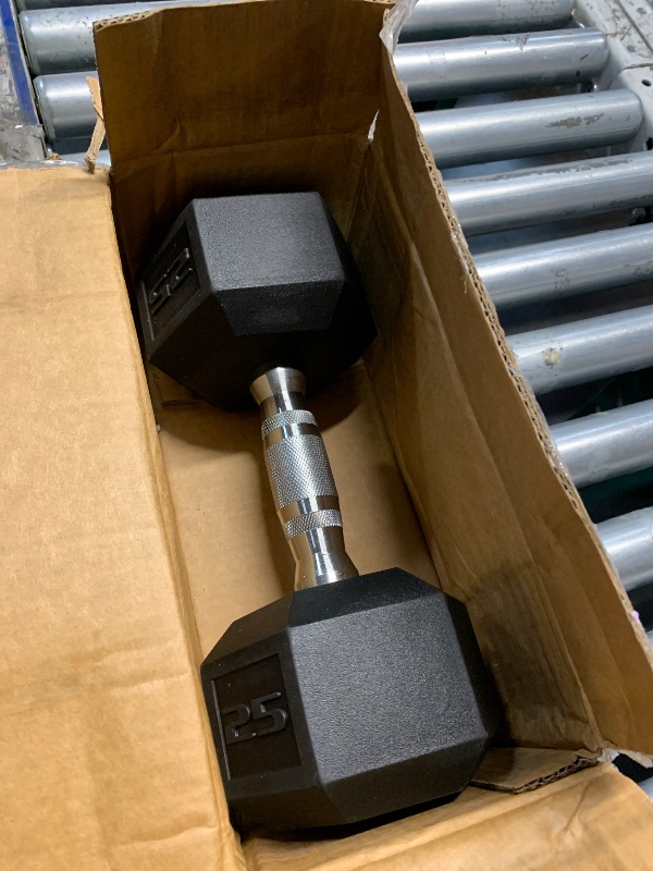 View 2 of *** ONLY ONE DUMBELL ***
CAP 25 LB Rubber Coated Hex Dumbbell - 