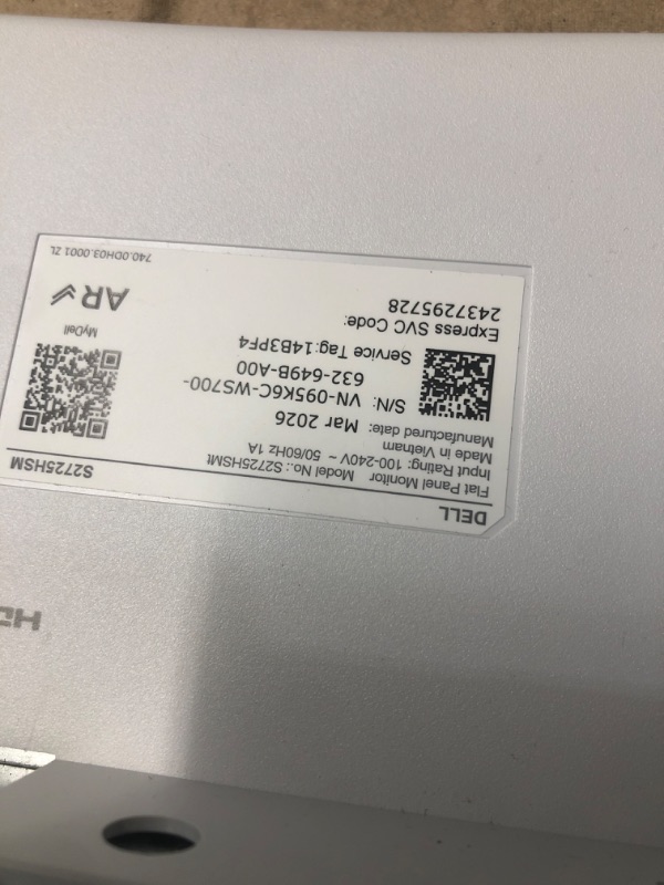 View 2 of *** MISSING POWER CORD ***
Dell 27 Plus Monitor - S2725HSM - 27-inch FHD (1920x1080) 144Hz 1ms Display, 2 x 3W Speakers, HDMI Connectivity, Height/Tilt/Pivot/Swivel Adjustability, AMD FreeSync - Ash White