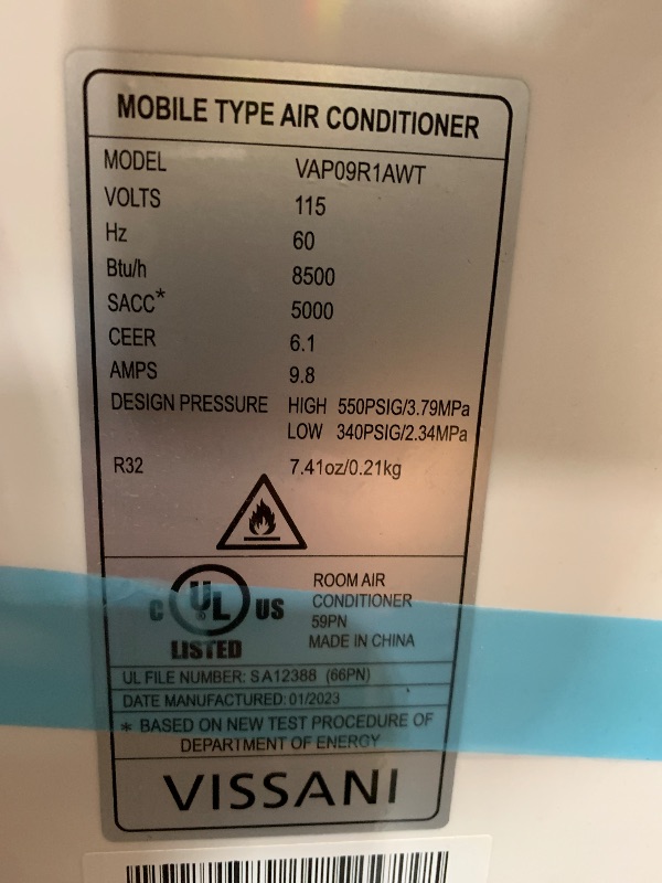 View 5 of ****STOCK PHOTO FOR REFERENCE ONLY***VISSANI Portable Air Conditioners 8,000 Btu, 3 in 1 Portable Cooling AC up to 350 Sq.Ft. with Dehumidifier, Fan, Sleep Modes, AC Unit with Remote Control & 24H Timer (Renewed)