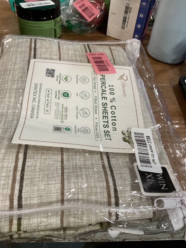 View 2 of ***FLAT SHEET ONLY*** RUVANTI 100% Cotton Percale Twin XL Sheet Set - Brown Stripes