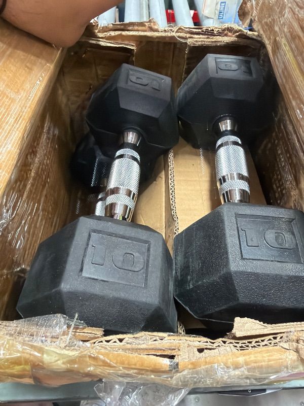 View 2 of **ALL 4 ARE 10LB DUMBBELLS** CAP 40lb Rubber Coated Hex Dumbbell Set, Chrome Grip, Free Weights