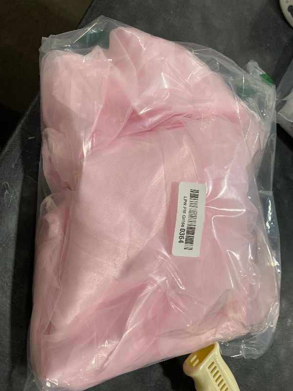 Photo 1 of Pink leegleri 4 Pack 6ft Ivory Tulle Tablecloths with Ruffle Skirt