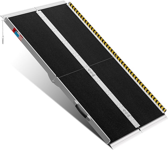 Photo 1 of 1 Pack Folding Loading Ramps, 950 LBS Max Capacity, 71 Inch Galvanized Steel Ramp for Moto, Bike, ATV, Lawn Mower, Silver Portable Access Ramp with Non-Slip Design