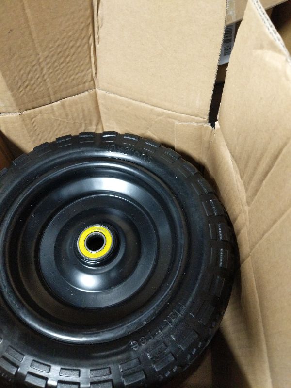 Photo 1 of 10 Inch Solid Rubber Tires, 4.10/3.50-4 Tire and Flat Free with 5/8" Bearings, 2.17" Offset Hub for GOR Garden Carts, Garden Wagon Carts, Trolleys, Hand Trucks and Utility Cart(2 Pack)