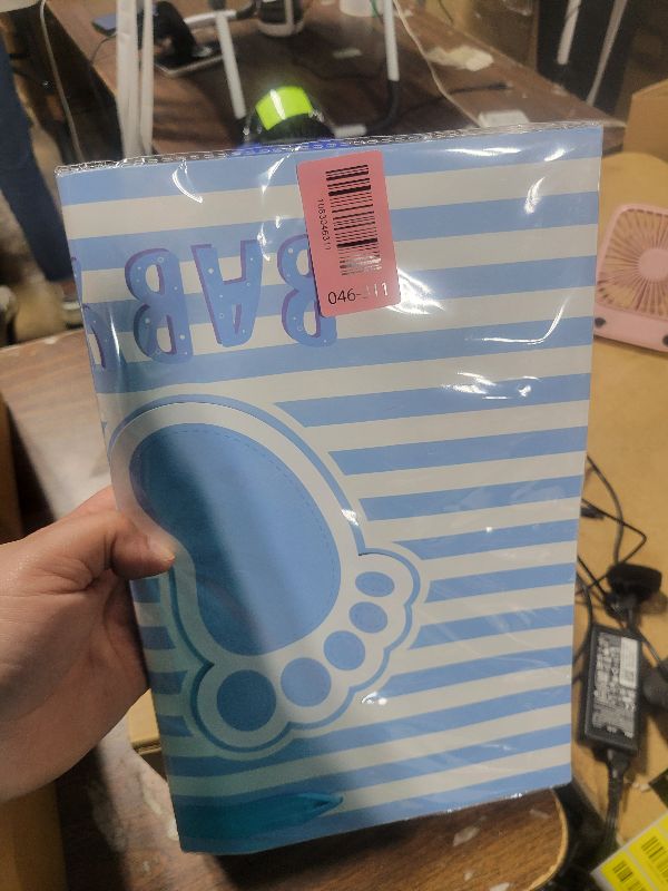 Photo 1 of 16.5'' Extra Large Baby Boy Gift Bag Set with Handles, Greeting Card, Blue Tissue Papers and Stickers for Boys Kids for Baby Shower, Boys' Birthday Party, Newborn, New Moms, Little One, 1st Baby, 3D Footprints Design, 1 Pcs