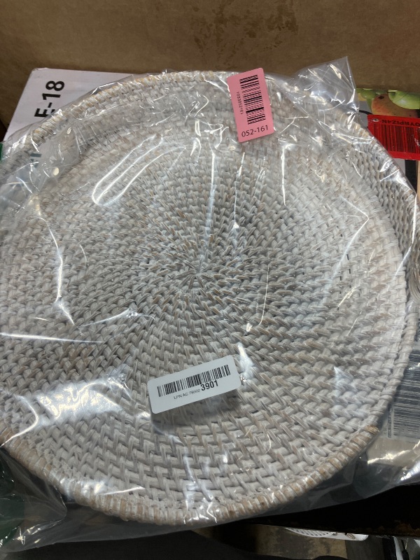Photo 1 of 14" Round Rattan Tray, Hand Woven Serving Tray with Handles, Wicker Serving Basket, Decorative Tray for Home Decor, Whitewash