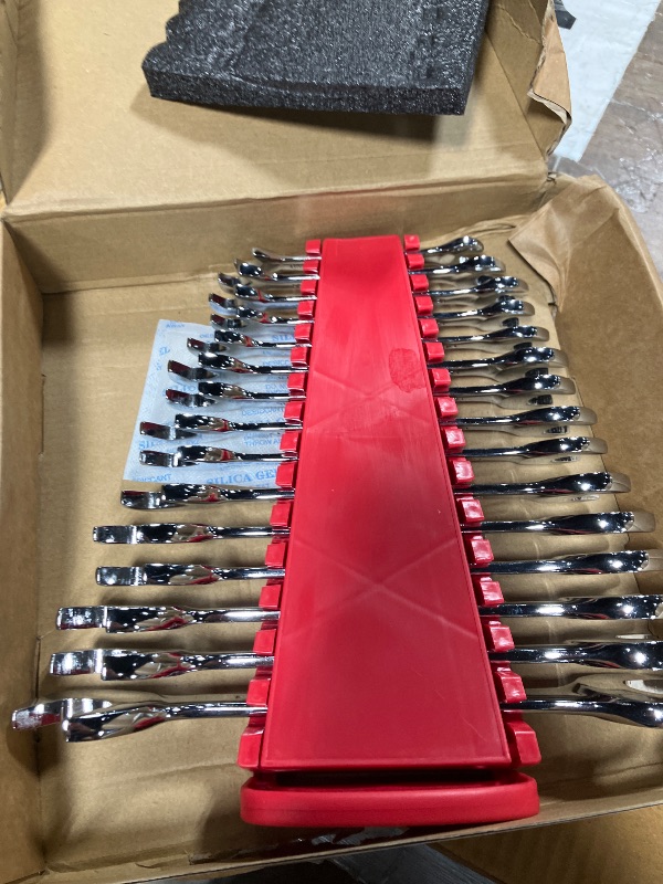 Photo 1 of 15-Piece Premium Angle Head Open End Wrench Set, Chrome Vanadium Steel, Mirror Chrome Finish | Include Metric Sizes 10, 11, 12, 13, 14, 15, 16, 17, 18, 19, 20, 21, 22, 23, 24mm with Storage Rack