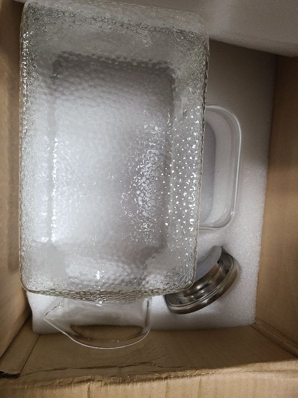 Photo 1 of 1 Gallon Thickened Glass Pitcher with Lid and Spout, Square Borosilicate Glass Carafe with Handle for Fridge, Extra Large Water Jug for Hot/Cold Drink, Iced Tea, Coffee, Juice, Beverage?Silver?