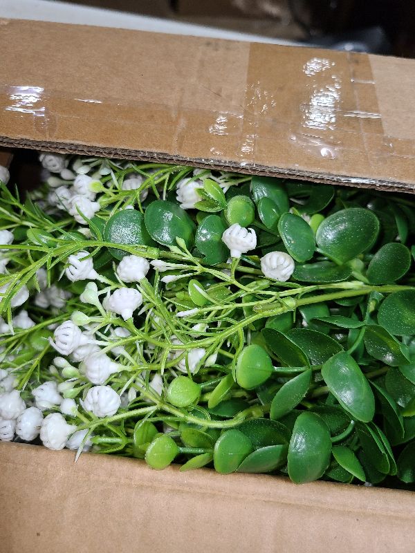 Photo 1 of 2 Set 17" Artificial Eucalyptus with Baby's Breath Potted (White-Green)