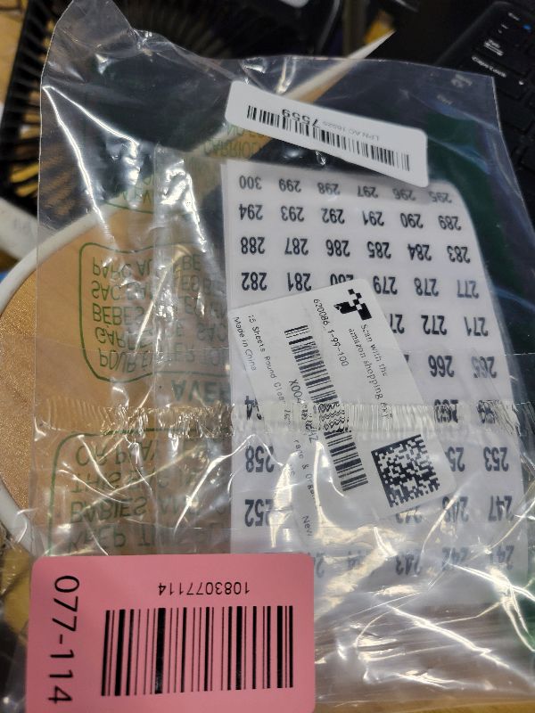Photo 1 of 15 Sheets Round Clear Consecutive Number Stickers - Small Round Self Adhesive Labels for Inventory Storage & Organizing Boxes & Bins
