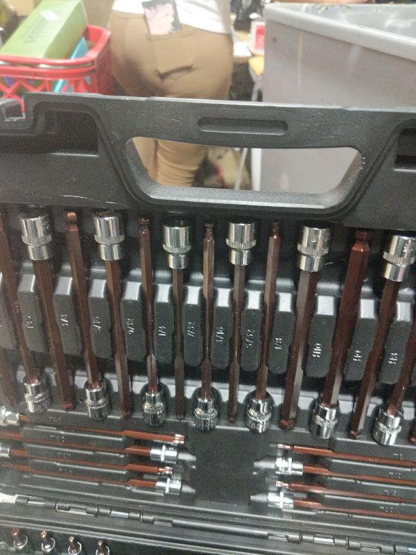 Photo 1 of 107-Piece Master Torx & Allen Bit Socket Set, S2 Steel, 1/4" 3/8" 1/2" Drive, Long Torx, Ball End Hex, Tamper-Resistant Star, E-Star Sockets, SAE & Metric (Chrome-Polished Set)
