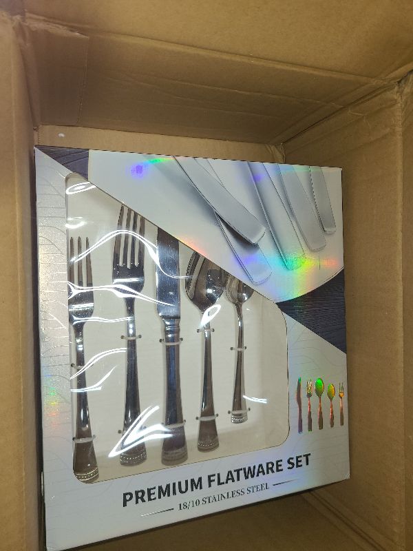 Photo 1 of 18/10 Stainless Steel Flatware Set for 12, 65-Piece Weighted Silverware Set with Serving Utensils Set, Modern Silverware Knives Forks Spoons, Ideal for Home Wedding Party
