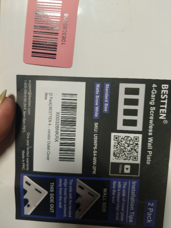 Photo 1 of (2 Pack) BESTTEN USWP6 Matte Snow White 4-Gang Screwless Wall Plate, Decorator Outlet Cover, for Light Switch, Dimmer, USB, GFCI, Receptacle, H4.69” x W8.35”
