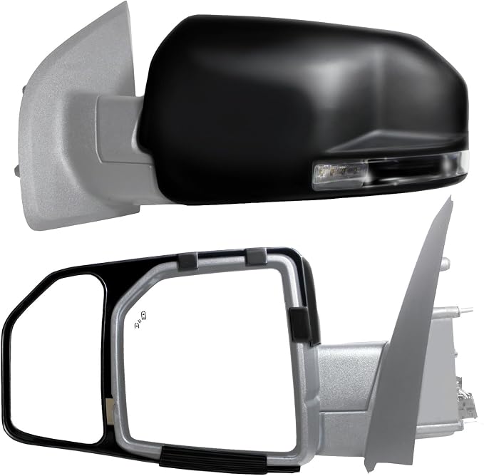 View 1 of Adanz Towing Mirrors fit for 2015 2016 2017 2018 2019 2020 Ford F150 Pickup Truck LED Turn Signal Lights Temperature Sensor Heated Defrost Power Glass Foldaway 8 Pin Plug