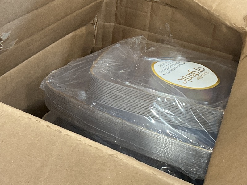 View 4 of Bluesky Trading Rectangle Serving Platter, 11.5", Clear/Gold