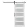Photo 1 of 32 in. x 80 in. 5-Lite Frosted Glass White Finished MDF Assembly Required Sliding Barn Door with Hardware Kit