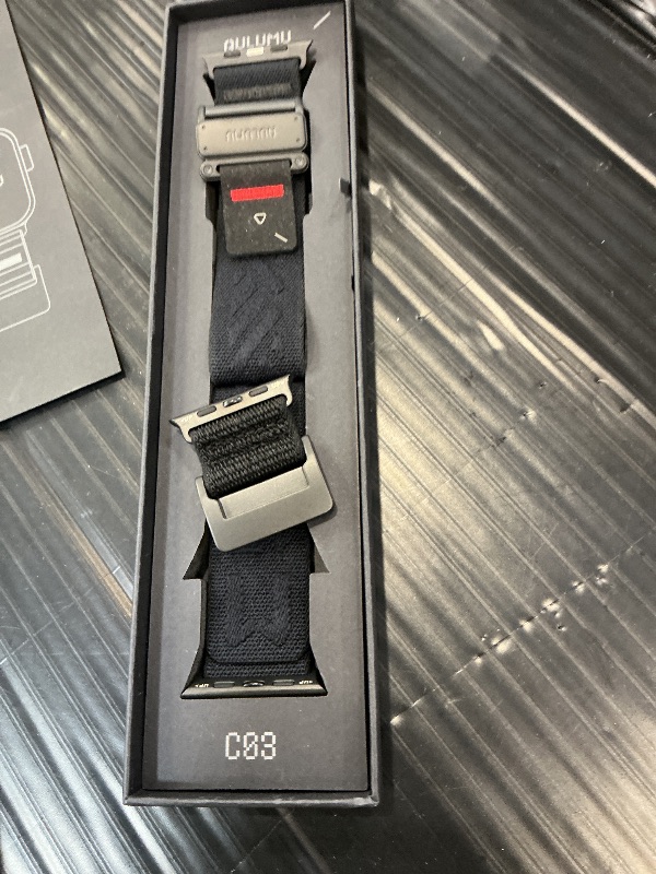 Photo 1 of Aulumu C03 Snap Functional Titanium Buckle for Apple Watch Ultra (3/2/1) Nylon Band | Luxury Embossed Texture Knit | Quick-release Design | iWatch Bands for 49/46/45/44MM - Black Titanium