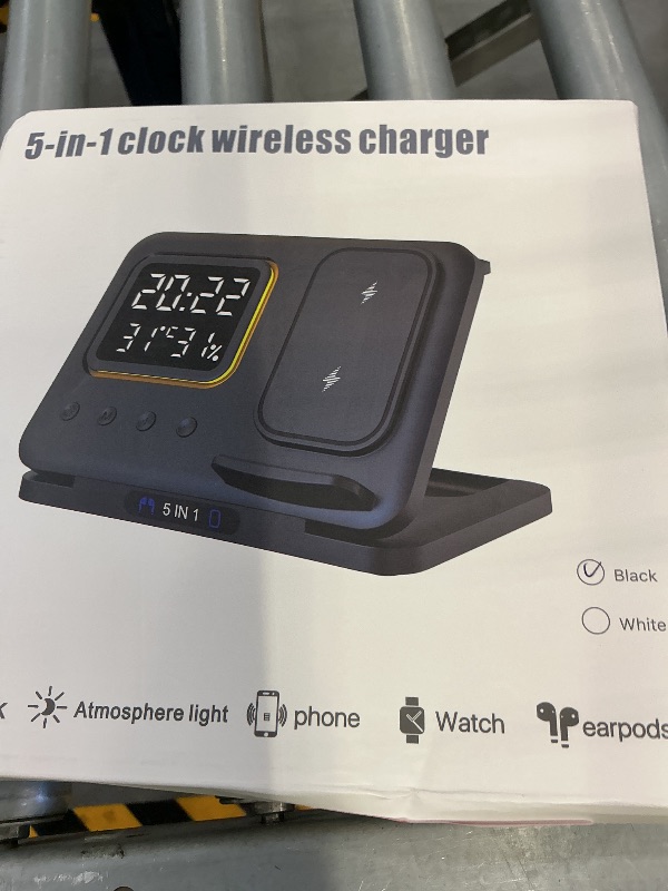 Photo 1 of IHAO 5in1 Multi Functional Wireless Charging Station Digital Clock 15W Fast Charging Temperature Display Wireless Charger for All Qi Phone and TWS Headphone Compliant with Apple Watch-DH15 Black