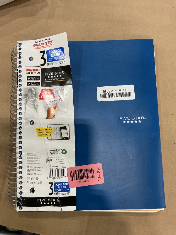 Photo 1 of Five Star Spiral Notebook, 3 Subject, College Ruled, 150 Sheets, Blue