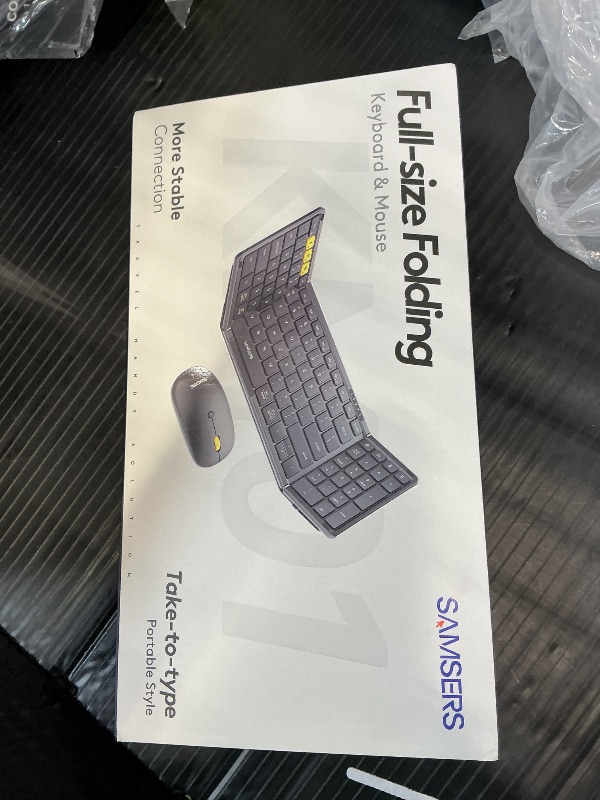 Photo 1 of Foldable Keyboard and Mouse, Samsers Folding Bluetooth Keyboard Combo, 2.4G + BT5.0 x 2, Full-Size Portable Travel Keyboard & Rechargeable Wireless Mouse for Windows Android iOS Mac OS, Gray Black
