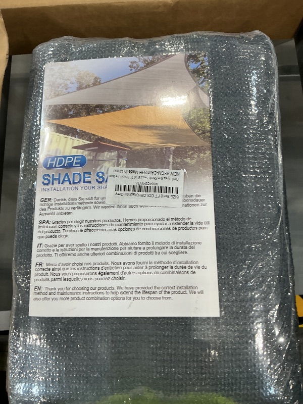 Photo 1 of Cool Area Sun Shade Sail for Patio, Rectangle 8x12ft, Graphite Grey