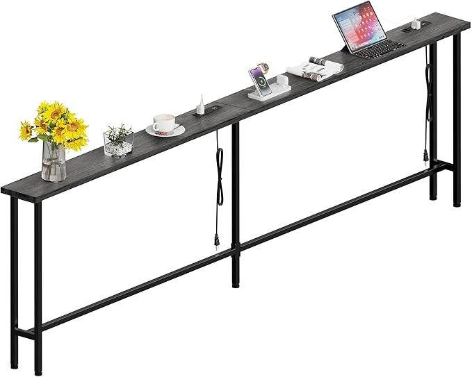 Photo 1 of GRLEAF 90" Sofa Table with Built-in Power Strip (4 AC Outlets & 4 USB Ports) – 4.9ft Power Cord, Metal Frame, Easy Assembly, Long Couch Table Behind Sofa, Living Room and Home Office | Charcoal Gray