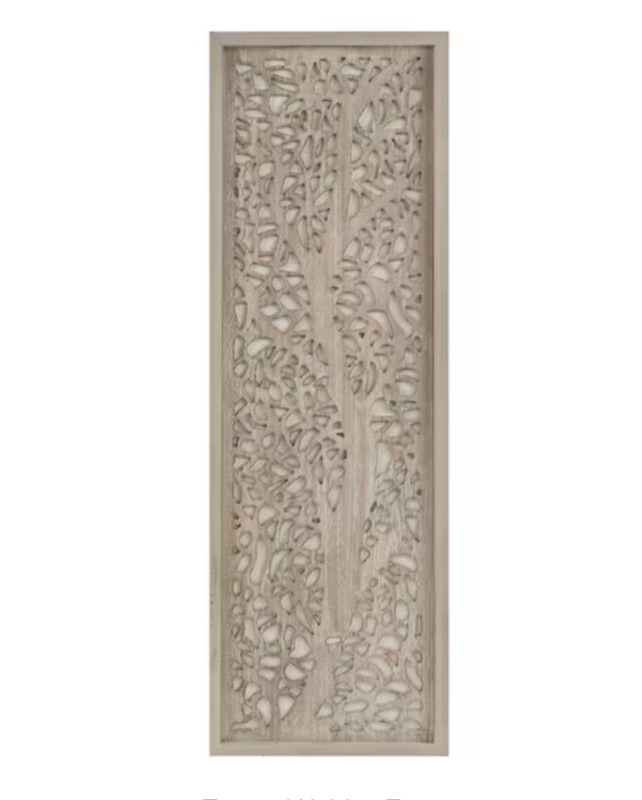 Photo 1 of 1-Piece 12 in. x 36 in. Madison Park Laurel Branches Laser Natural Wood Cut Tree Framed Panel by Emily Warne Wall Art
