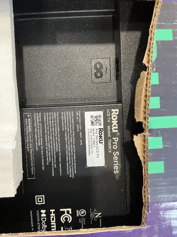 Photo 1 of FOR PARTS, DAMAGED SCREEN, NO CABLES **** Roku 75-Inch Pro Series Smart TV - 4K QLED Mini-LED TV - RokuTV