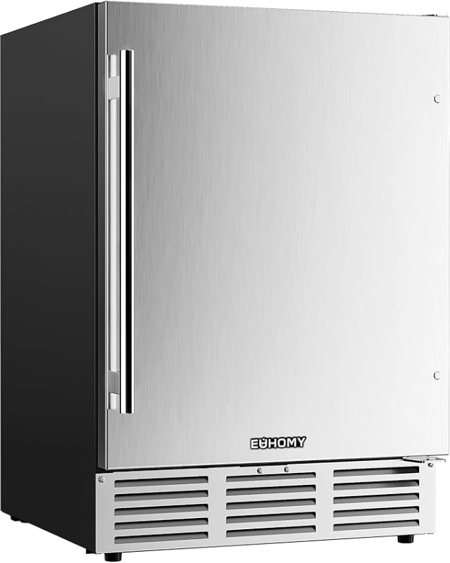 Photo 1 of EUHOMY 24 Inch Beverage Refrigerator, 180 Can Outdoor Refrigerator
37°F to 65°F, Compressor Cooling, Stainless Steel Door, Built-in or Freestanding, Removable Shelves, Temperature Control