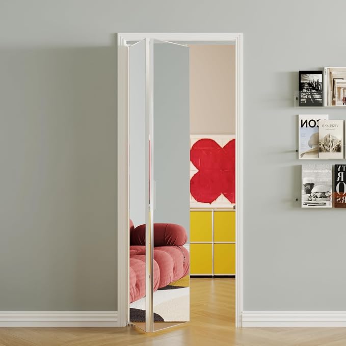 Photo 1 of Bifold Doors, 30" x 80" Mirror Closet Doors with Hardware Kit
1-Lite Full Size Mirrored Bifold Closet Doors Silver Aluminum Alloy Interior Folding Door, Bi fold Door for Closet, Bedroom