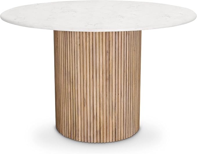 Photo 1 of Meridian Furniture 757-T Oakhill Collection Modern | Contemporary Dining Table with Natural White Oak Finish, Solid Mango Wood Base, Genuine Marble Top, Fluted Wood, 47" W x 47" D x 30" H, Natural