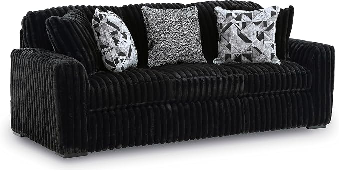 Photo 1 of Signature Design by Ashley Jumbo Corduroy Living Room Sofa, Black Couch
Onyx black 100% polyester fabric, Zero-assembly setup, Sag-resistant platform foundation, 5 pillows, Midnight-Madness Series
