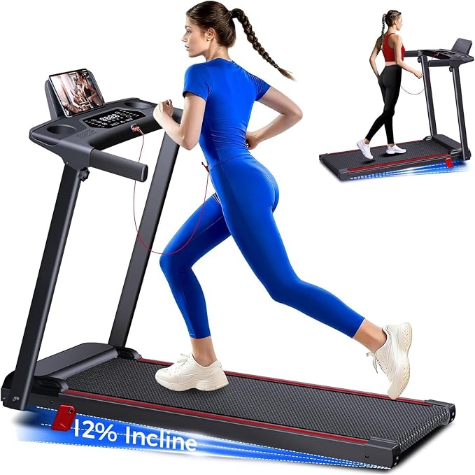 Photo 1 of Treadmills for Home with 12% Incline Walking Pad Treadmill with Handle Bar
3.0HP quiet brushless motor, 330 lbs, compact 5" fold, electric running machine for home exercising