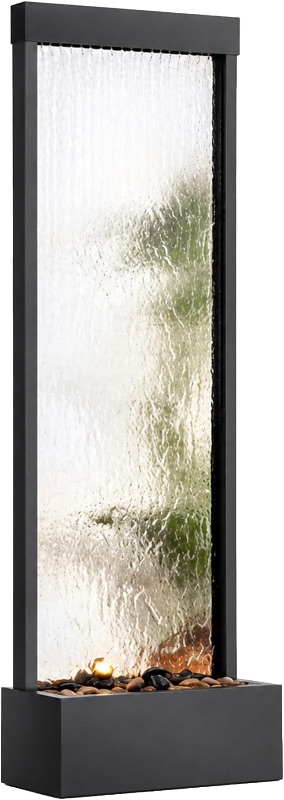 Photo 1 of Alpine Corporation Mirror Waterfall Fountain with Stones and Lights - Zen Indoor/Outdoor Decor for Office, Living Room, Patio, Entryway - 72 Inches