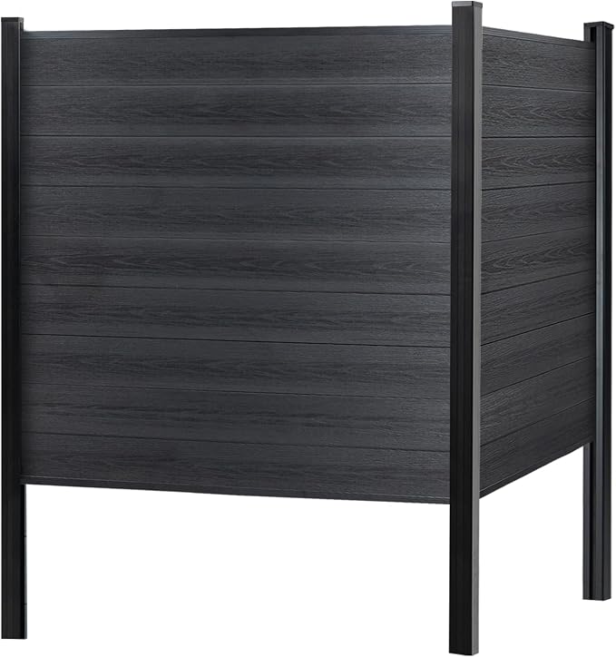 Photo 1 of Mondaria Fence Privacy Screen with 8ft In-ground Posts, 6ft(H) x 6ft(W) Wood Plastic Composite Fence Panels Weather-Resistant Outdoor Fence for Backyard/Garden (Black, 1 Post)