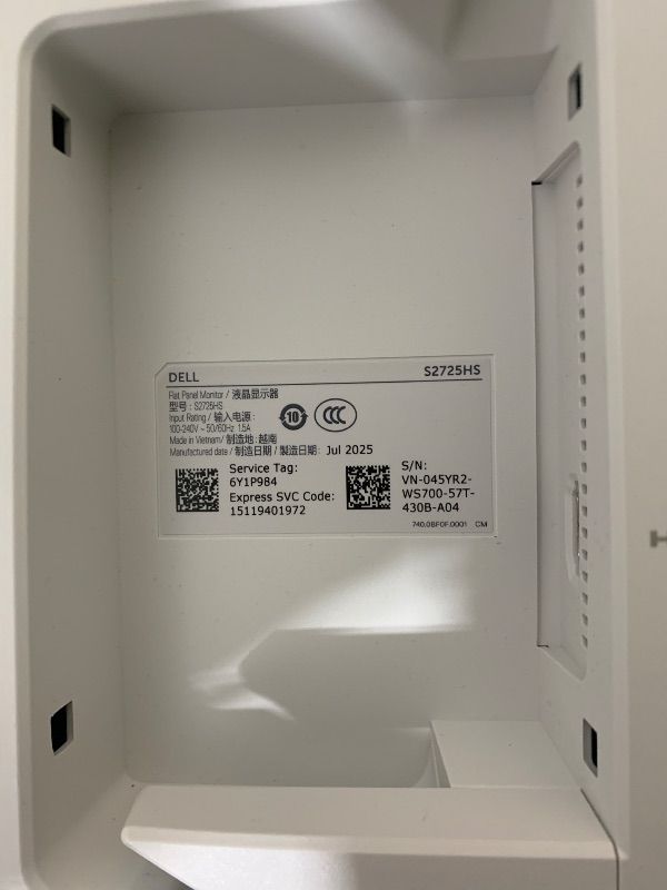 View 5 of NON-FUNCTIONAL. PARTS ONLY--------------Dell 27 Plus Monitor - S2725HSM - 27-inch FHD (1920x1080) 144Hz 1ms Display, 2 x 3W Speakers, HDMI Connectivity, Height/Tilt/Pivot/Swivel Adjustability, AMD FreeSync - Ash White