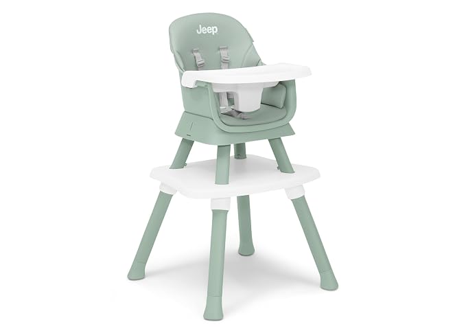 Photo 1 of Jeep Milestone 6-in-1 High Chair by Delta Children - High Chair Converts to Stool, Booster Seat, Toddler Chair, Activity Table and Desk and Chair, Sage Green