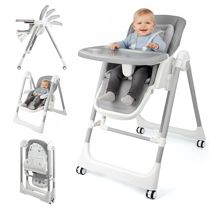 Photo 1 of Foldable High Chairs for Babies and Toddlers Convert to Baby Rocker
Convertible with Reclining Seat & Leg Rest, 3-in-1 with Tool-Free Assembaby