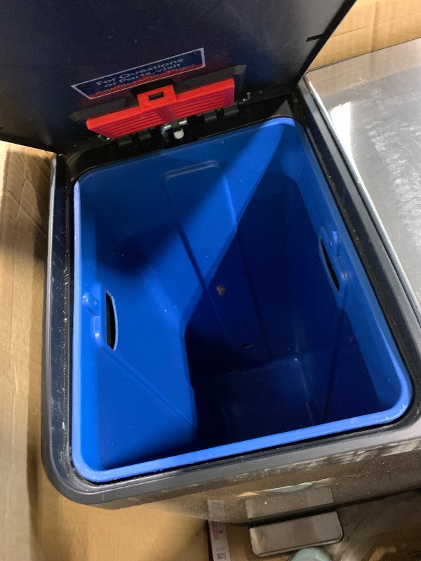 Photo 1 of ***VERY USED AND DIRTY ***iTouchless 60 Liter / 16 Gallon Step 2.0 Technology Dual Compartment Kitchen Trash Can and Recycle Bin with Dual AbsorbX Odor Filters, Stainless Steel, 2X 8 Gal Bins with Pedals for Home Office Store
