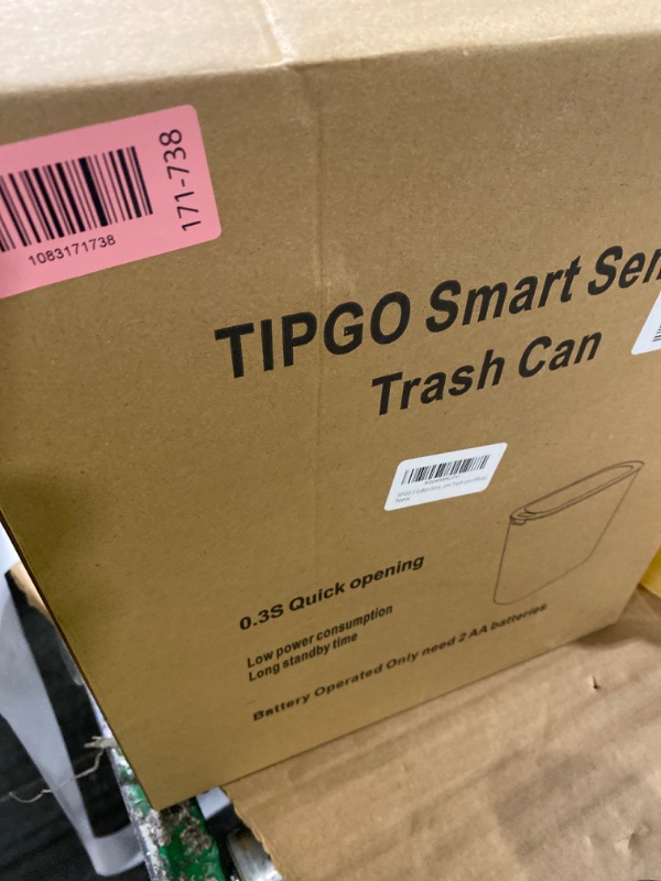 Photo 1 of ***DIRTY*** TIPGO Motion Sensor Bathroom Trash Can with Lid, Automatic Garbage Can Touchless, Smart Plastic Waste Basket for Narrow Spaces, Bathroom, Office, Bedroom, Living Room (White)