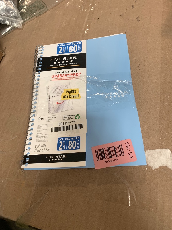 Photo 1 of **** used missing some pages*** Five Star Spiral Notebook, 2 Subject, College Ruled Paper, 6" x 9.5", 80 Sheets, Blue (Color May Vary) (840029CG1)