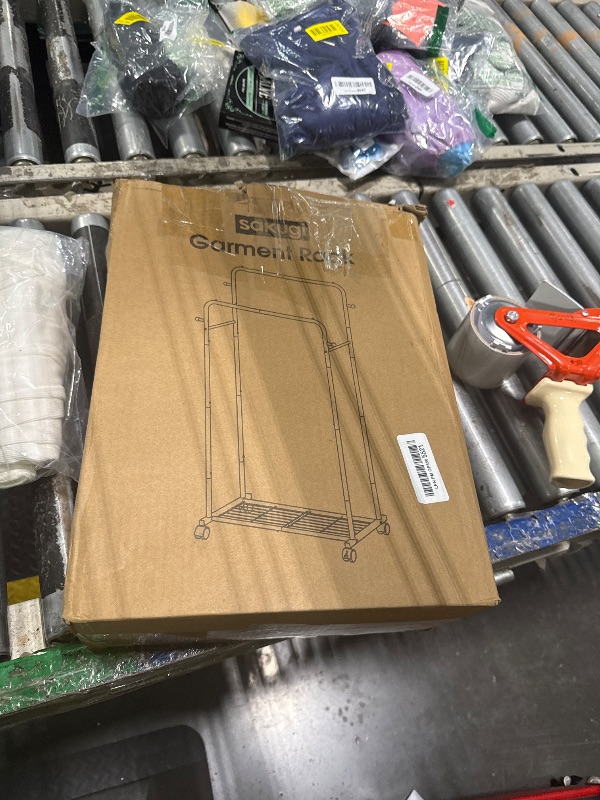 Photo 1 of ***MISSING PARTS*** Sakugi Clothes Rack - Double Rods Clothing Rack with Mesh Shelf, Hooks & Wheels, Metal Clothing Racks for Hanging Clothes & Bags, Multifunctional Garment Rack for Laundry, Black, 28.7" x 16.5" x 59.1"