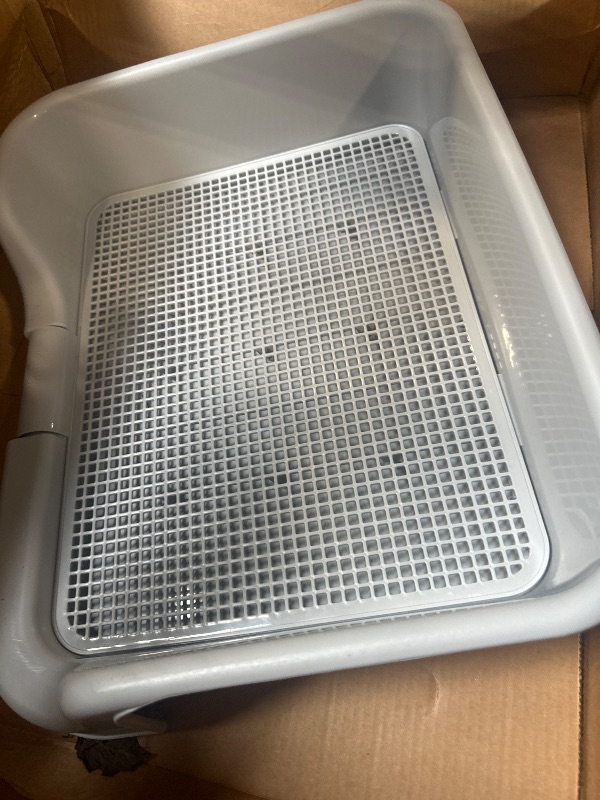 Photo 1 of [DogCharge] Indoor Dog Potty Tray – with Protection Wall Every Side for No Leak, Spill, Accident - Keep Paws Dry and Floors Clean (Tray Only, Grey)